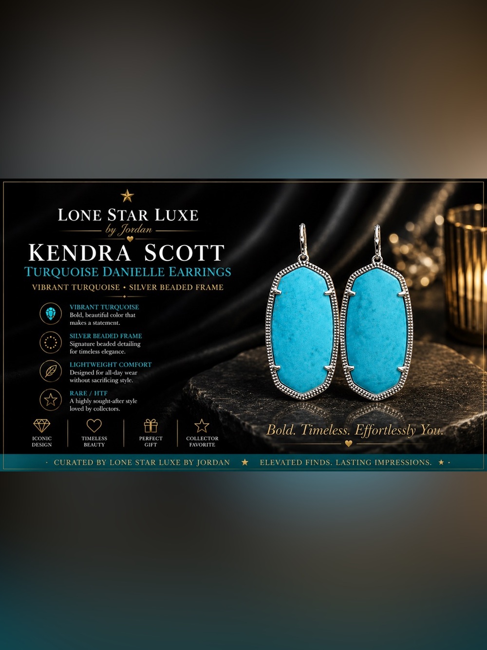 Kendra Scott Danielle Turquoise Statement Earrings|Silver |Iconic KS |Rare /HTF